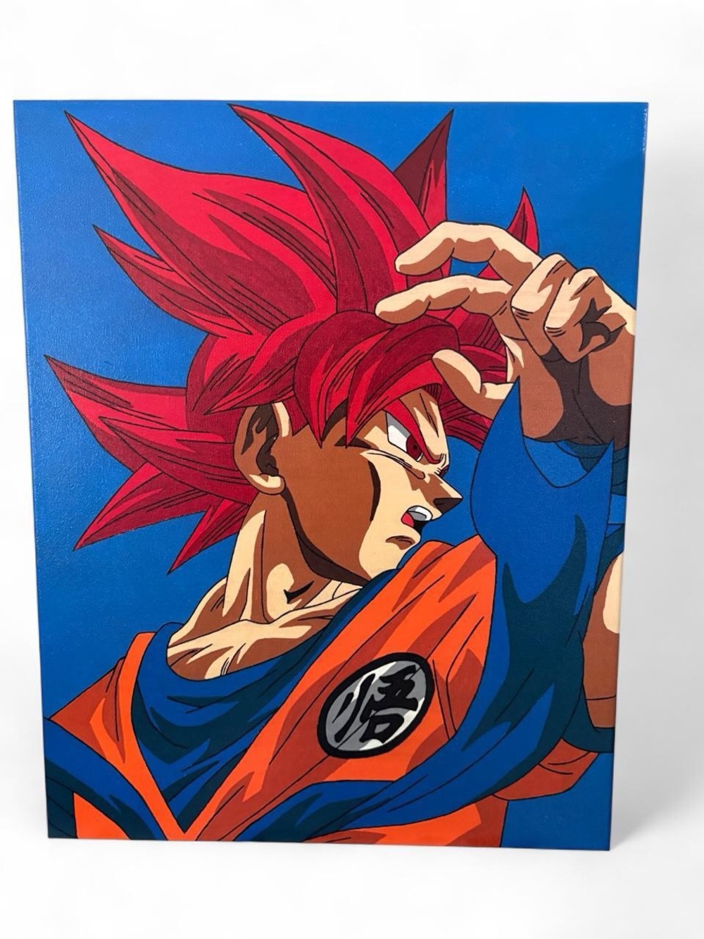 Dragon Ball Z Goku Super Saiyan God Hand Painted Canvas Painting 16x20 Unsigned